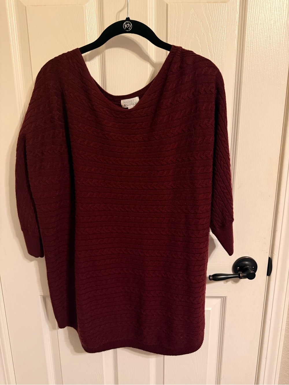 Market & Spruce Burgundy Cable Knit Sweater XL Cashmere Silk Blend